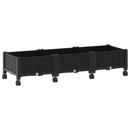 Garden Planter with Wheels Black 120 x 40 x 29 cm PP