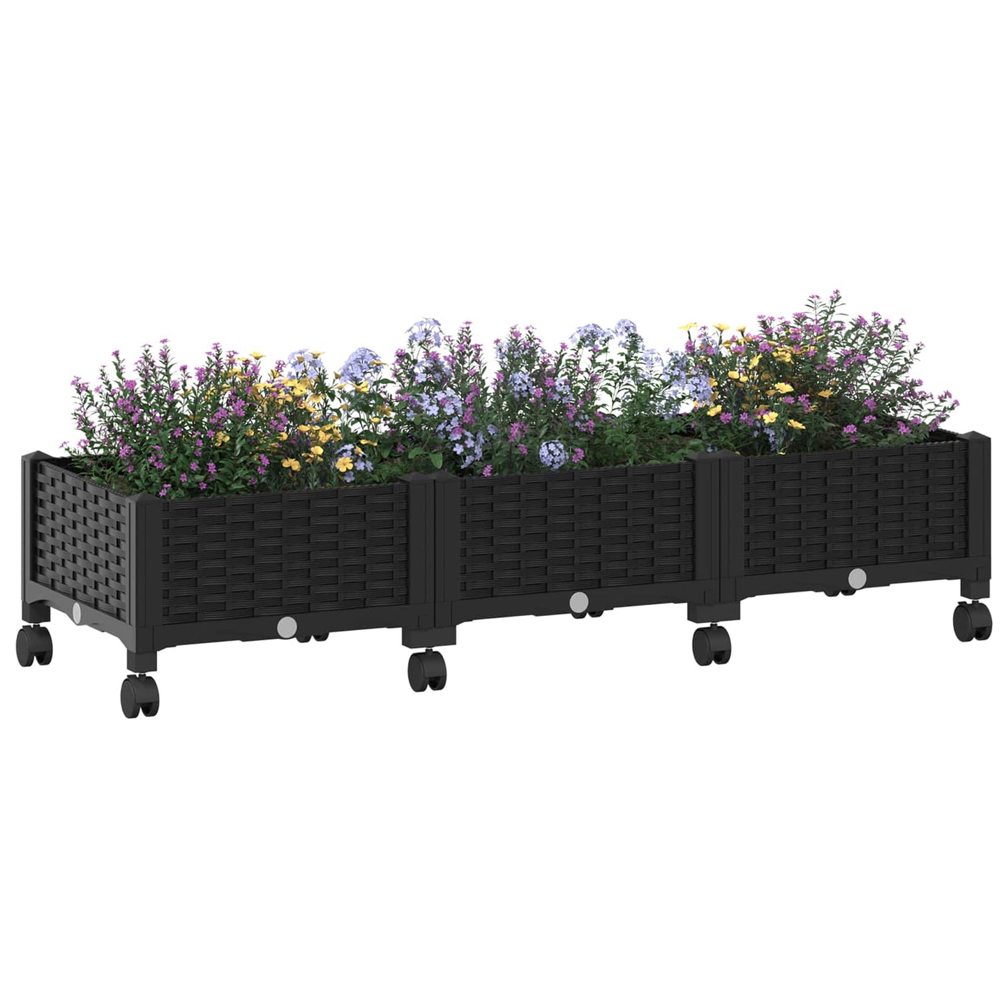 Garden Planter with Wheels Black 120 x 40 x 29 cm PP
