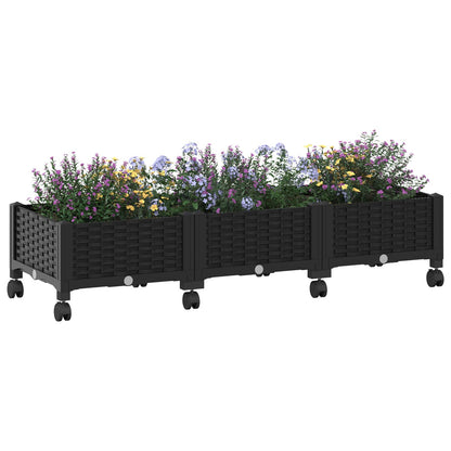 Garden Planter with Wheels Black 120 x 40 x 29 cm PP