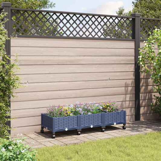 Garden Planter with Wheels Blue Grey 120 x 40 x 33 cm PP