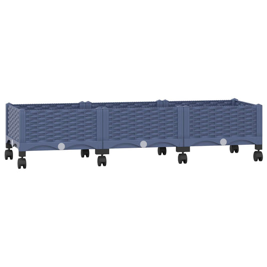 Garden Planter with Wheels Blue Grey 120 x 40 x 33 cm PP