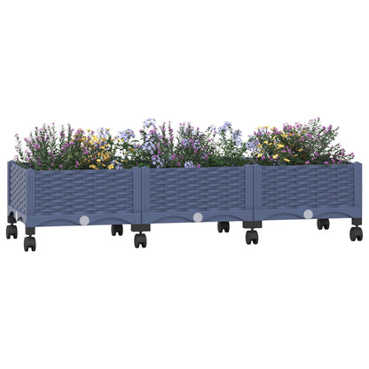 Garden Planter with Wheels Blue Grey 120 x 40 x 33 cm PP