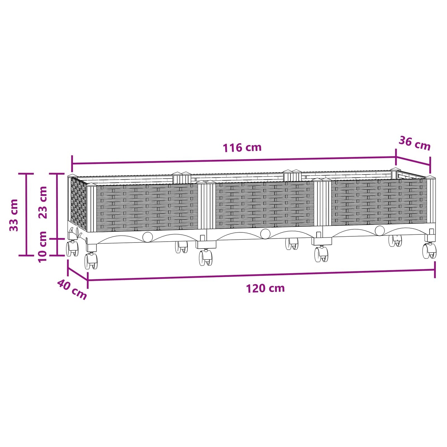Garden Planter with Wheels Blue Grey 120 x 40 x 33 cm PP