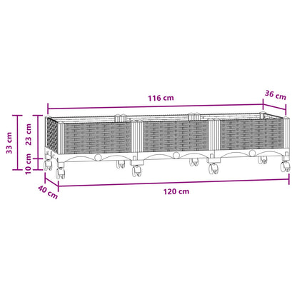 Garden Planter with Wheels Blue Grey 120 x 40 x 33 cm PP