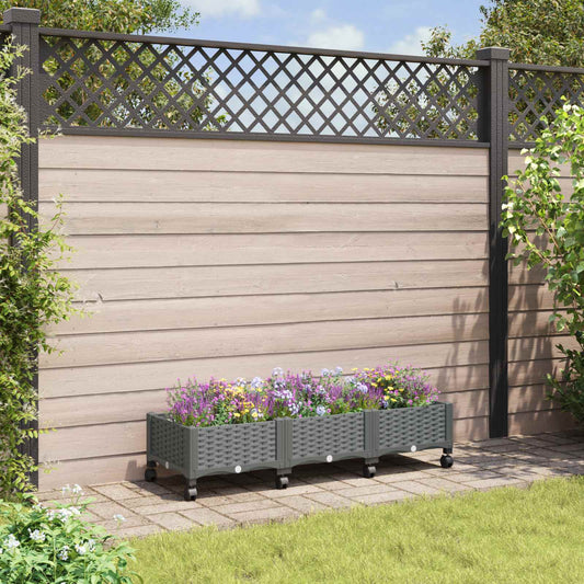 Garden Planter with Wheels Light Grey 120 x 40 x 33 cm PP