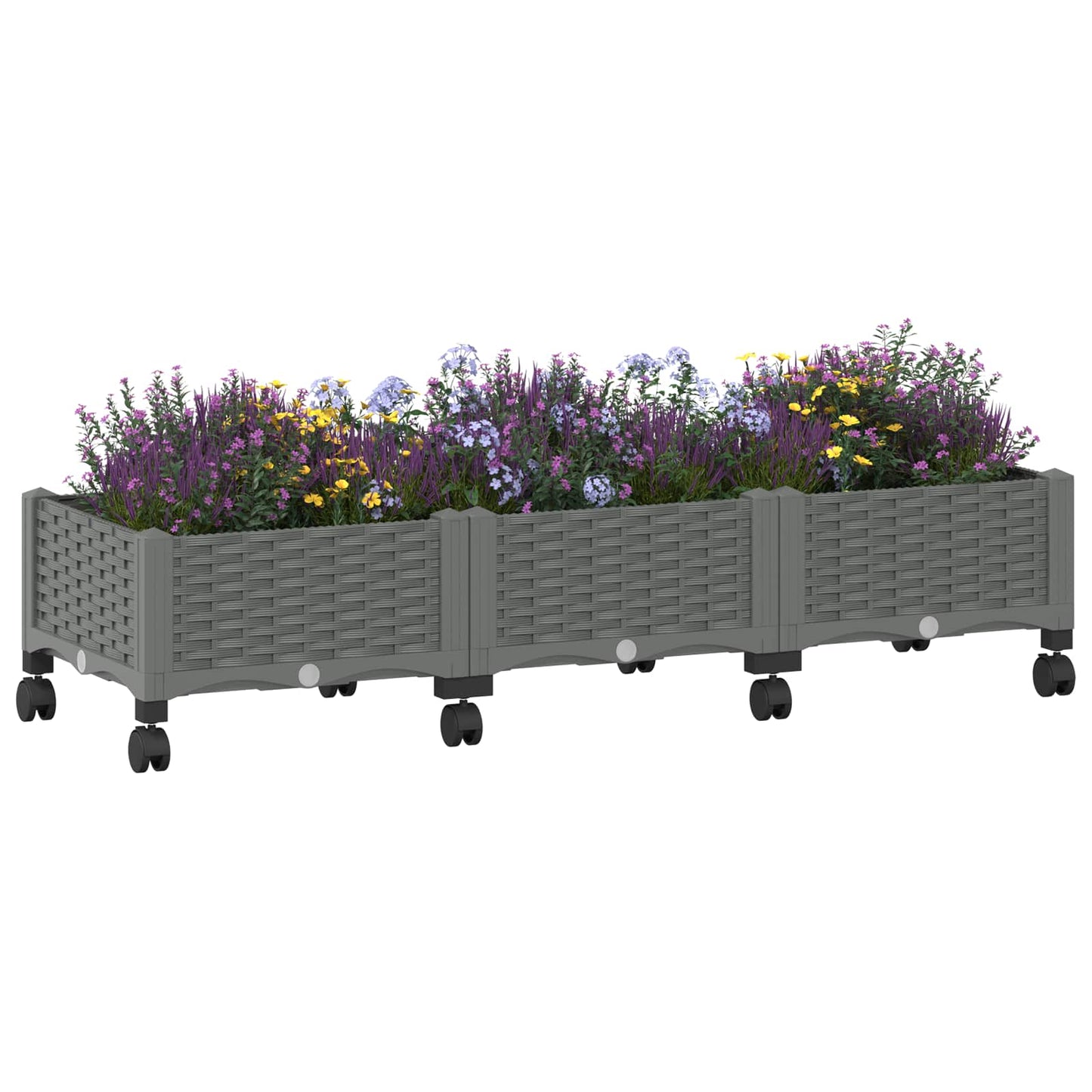 Garden Planter with Wheels Light Grey 120 x 40 x 33 cm PP