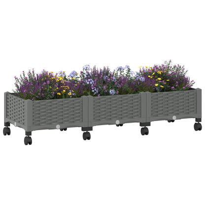 Garden Planter with Wheels Light Grey 120 x 40 x 33 cm PP
