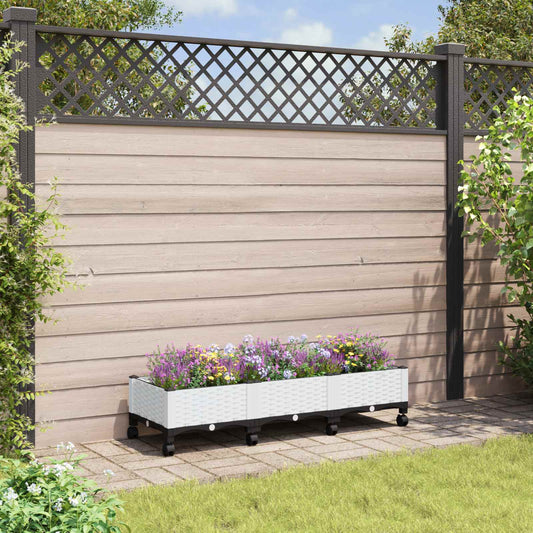 Garden Planter with Wheels White 120 x 40 x 33 cm PP