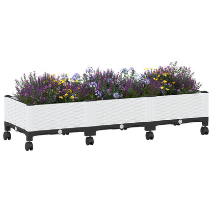 Garden Planter with Wheels White 120 x 40 x 33 cm PP