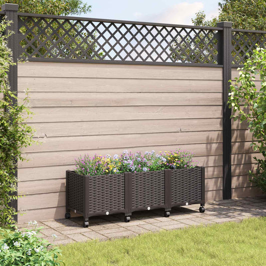 Garden Planter with Wheels Brown 120 x 40 x 44 cm PP