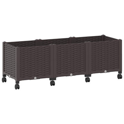 Garden Planter with Wheels Brown 120 x 40 x 44 cm PP