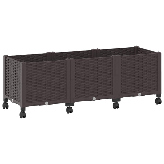 Garden Planter with Wheels Brown 120 x 40 x 44 cm PP