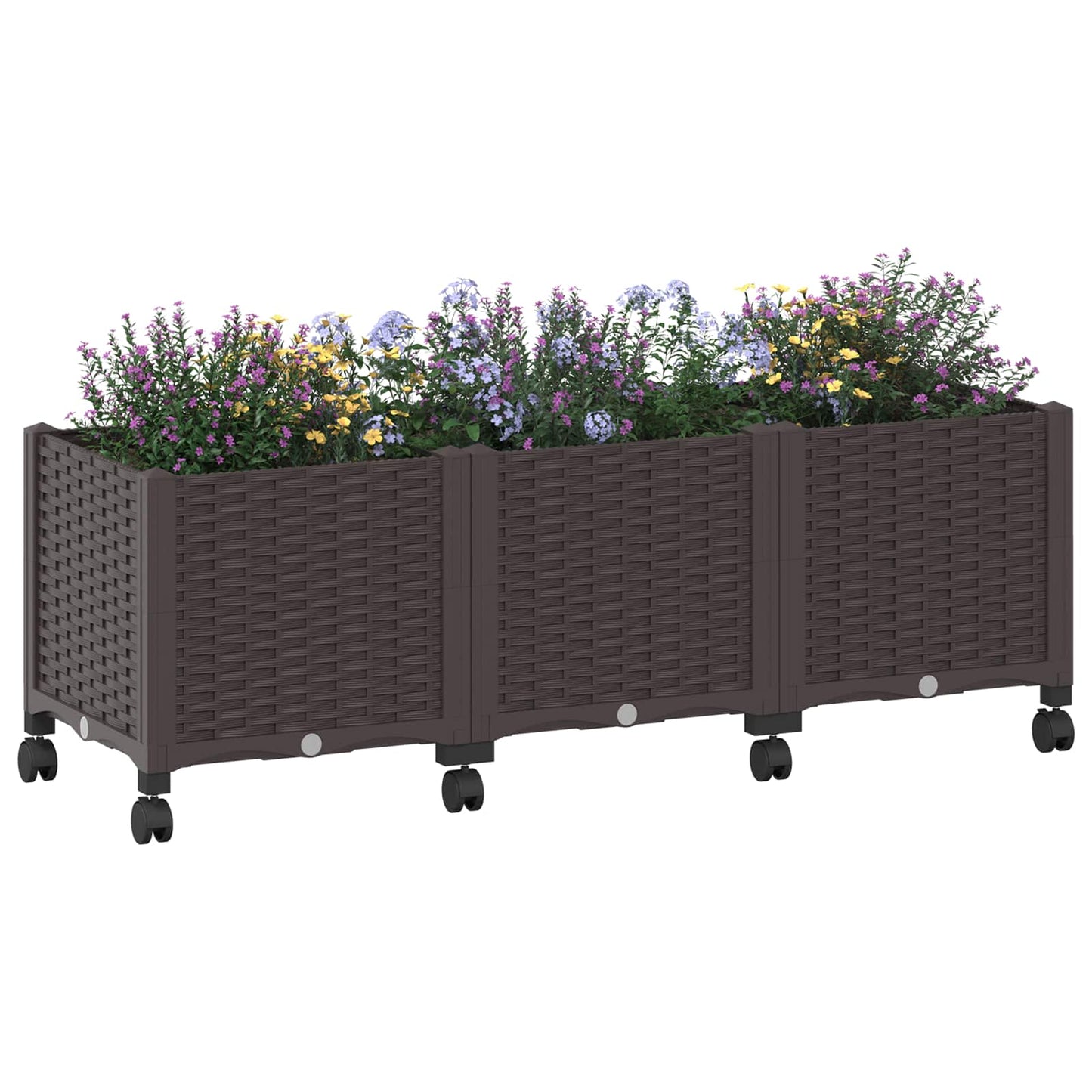 Garden Planter with Wheels Brown 120 x 40 x 44 cm PP