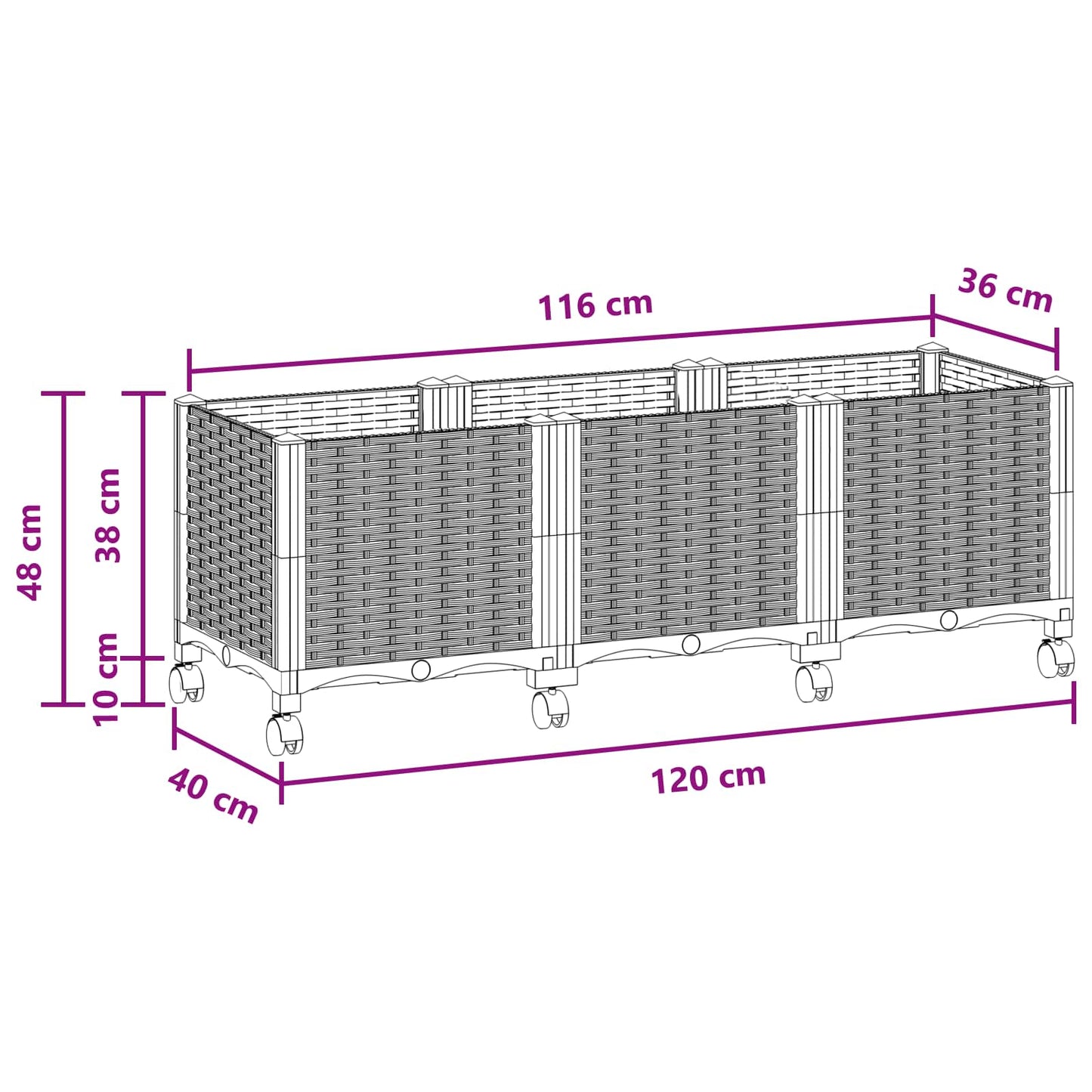 Garden Planter with Wheels Brown 120 x 40 x 44 cm PP