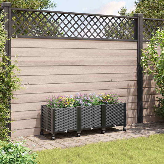 Garden Planter with Wheels Black 120 x 40 x 44 cm PP