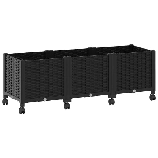 Garden Planter with Wheels Black 120 x 40 x 44 cm PP