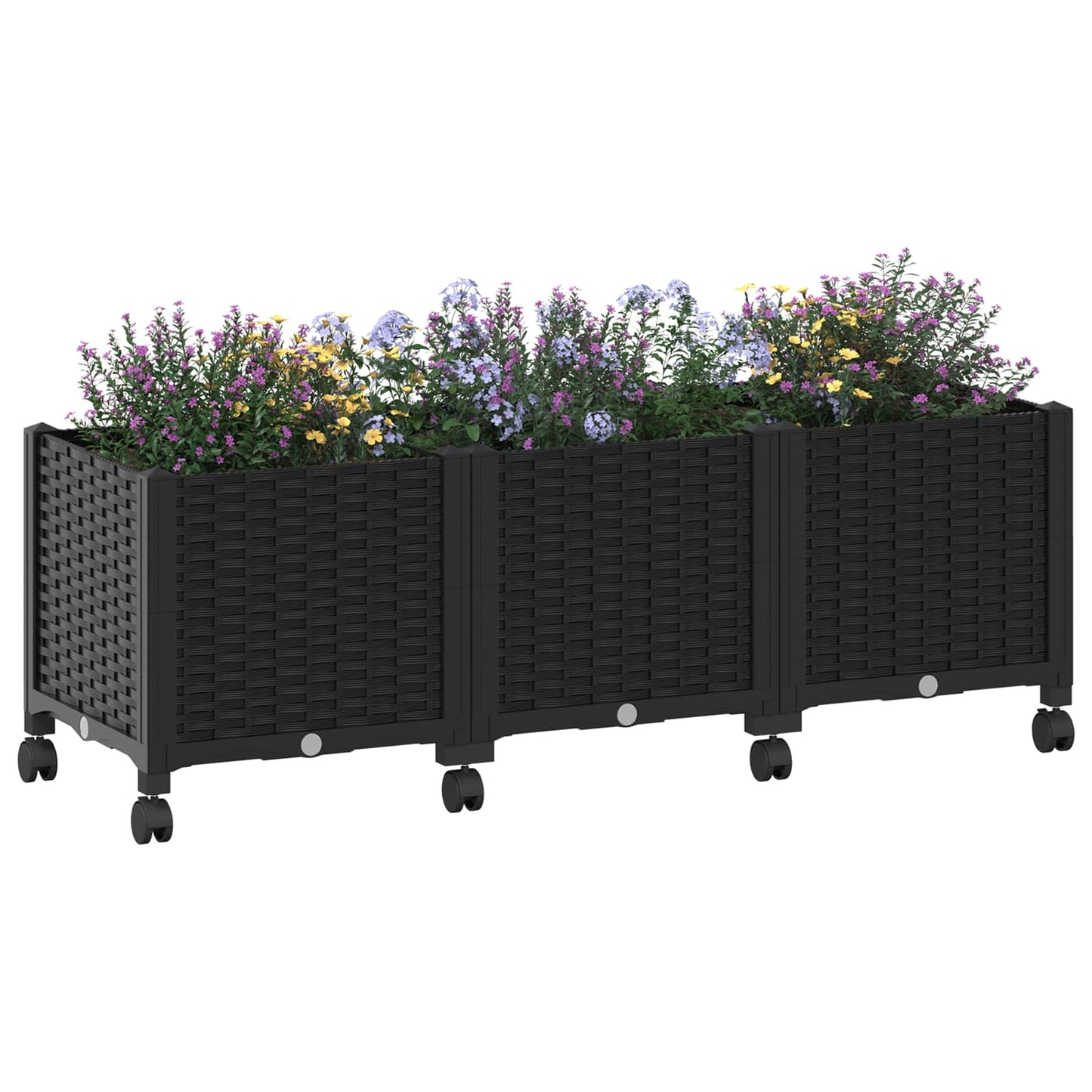 Garden Planter with Wheels Black 120 x 40 x 44 cm PP