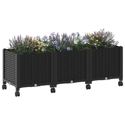 Garden Planter with Wheels Black 120 x 40 x 44 cm PP