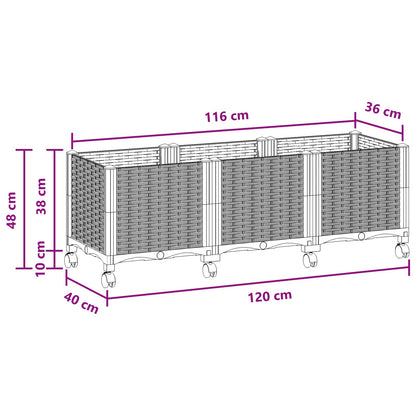 Garden Planter with Wheels Black 120 x 40 x 44 cm PP