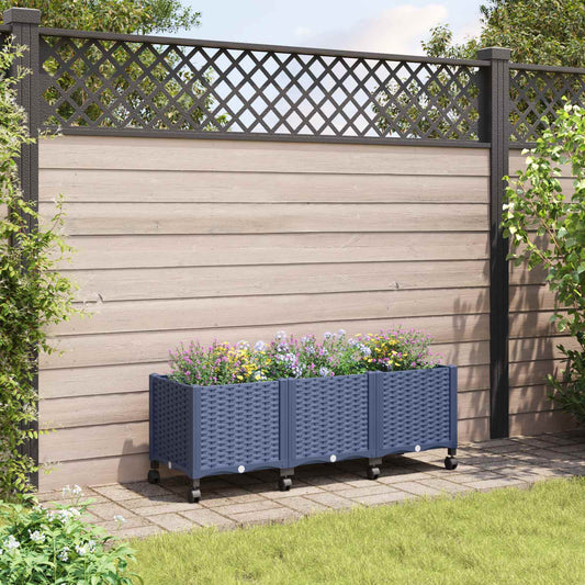 Garden Planter with Wheels Blue Grey 120 x 40 x 48 cm PP