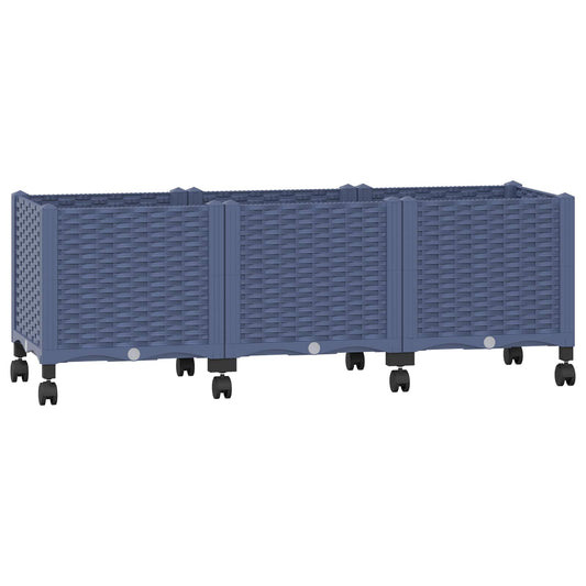 Garden Planter with Wheels Blue Grey 120 x 40 x 48 cm PP