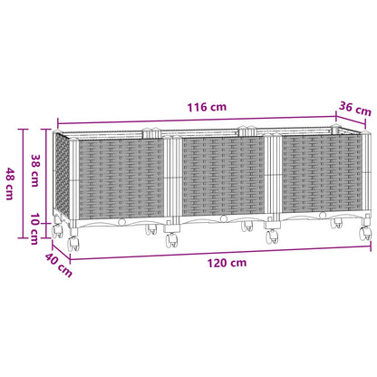 Garden Planter with Wheels Blue Grey 120 x 40 x 48 cm PP