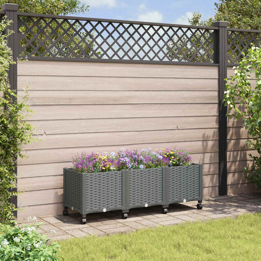 Garden Planter with Wheels Light Grey 120 x 40 x 48 cm PP