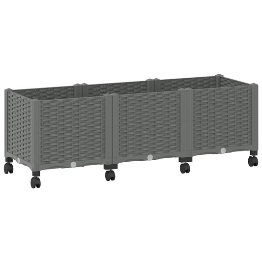 Garden Planter with Wheels Light Grey 120 x 40 x 48 cm PP