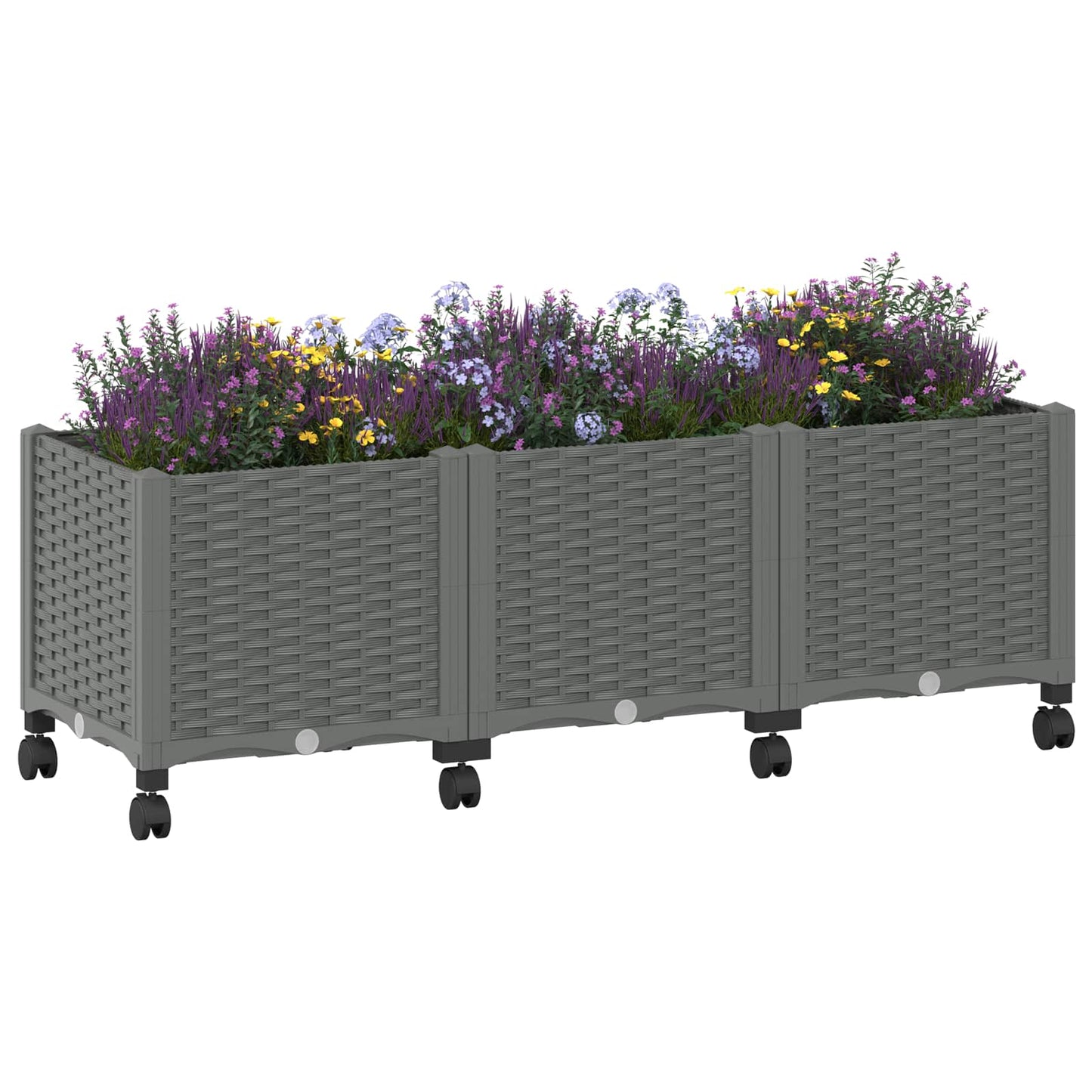 Garden Planter with Wheels Light Grey 120 x 40 x 48 cm PP