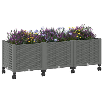 Garden Planter with Wheels Light Grey 120 x 40 x 48 cm PP
