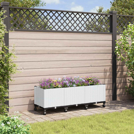 Garden Planter with Wheels White 120 x 40 x 48 cm PP