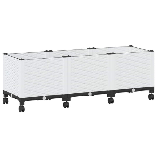 Garden Planter with Wheels White 120 x 40 x 48 cm PP