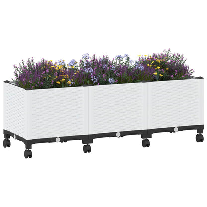 Garden Planter with Wheels White 120 x 40 x 48 cm PP