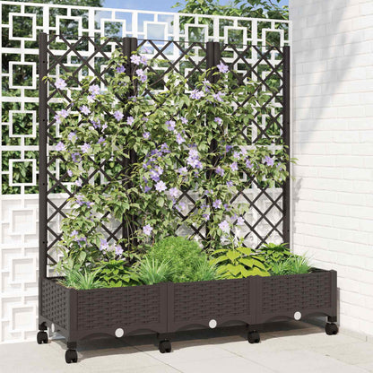 Garden Planter with Trellis&Wheels Brown 120 x 40 x 131.5 cm PP