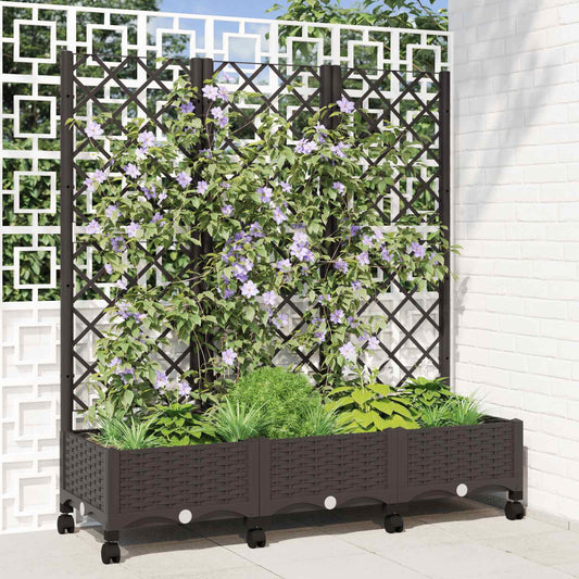 Garden Planter with Trellis&Wheels Brown 120 x 40 x 131.5 cm PP