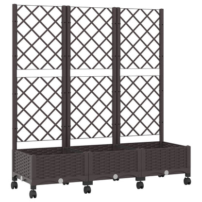 Garden Planter with Trellis&Wheels Brown 120 x 40 x 131.5 cm PP