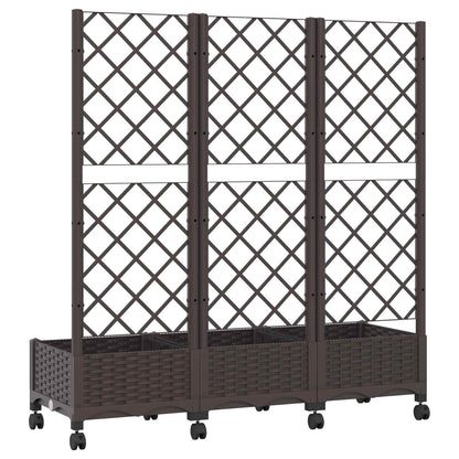 Garden Planter with Trellis&Wheels Brown 120 x 40 x 131.5 cm PP