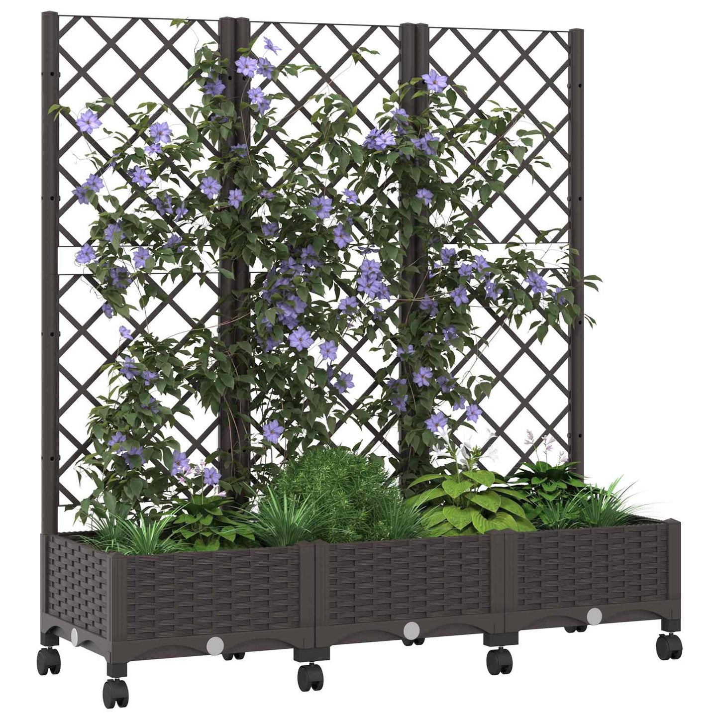 Garden Planter with Trellis&Wheels Brown 120 x 40 x 131.5 cm PP