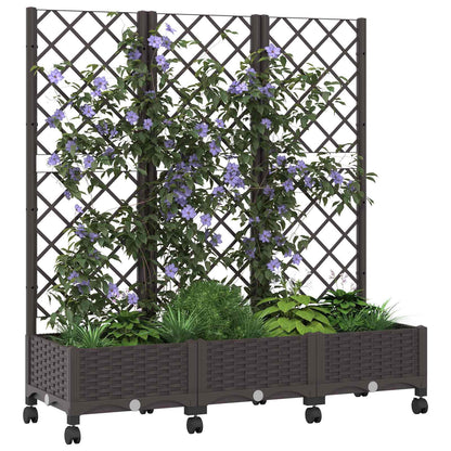 Garden Planter with Trellis&Wheels Brown 120 x 40 x 131.5 cm PP