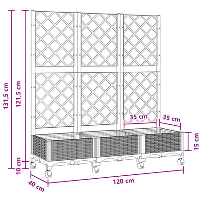 Garden Planter with Trellis&Wheels Brown 120 x 40 x 131.5 cm PP