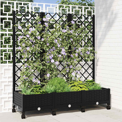 Garden Planter with Trellis&Wheels Black 120 x 40 x 131.5 cm PP