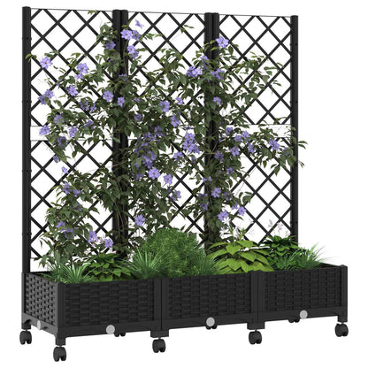 Garden Planter with Trellis&Wheels Black 120 x 40 x 131.5 cm PP