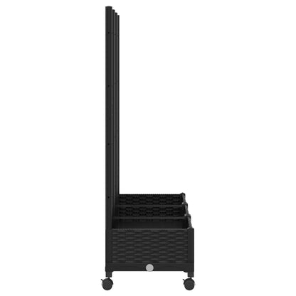 Garden Planter with Trellis&Wheels Black 120 x 40 x 131.5 cm PP