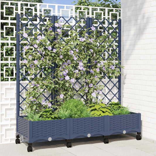 Garden Planter with Trellis&Wheels Blue Grey PP