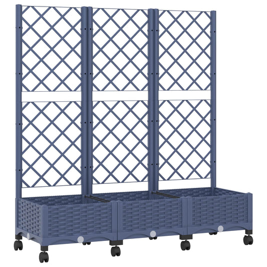 Garden Planter with Trellis&Wheels Blue Grey PP