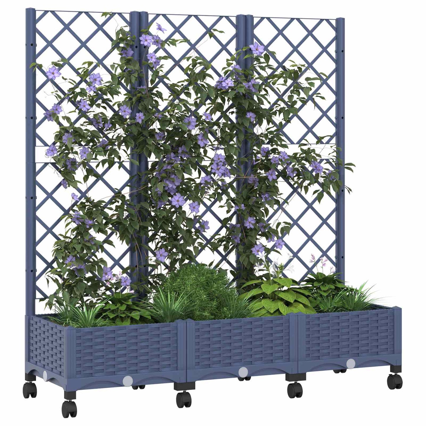 Garden Planter with Trellis&Wheels Blue Grey PP
