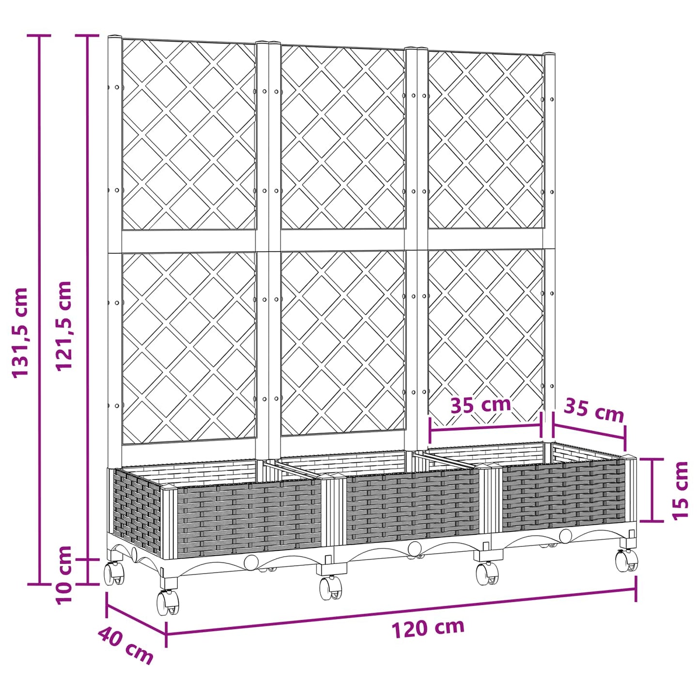 Garden Planter with Trellis&Wheels Blue Grey PP