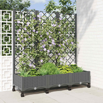 Garden Planter with Trellis&Wheels Light Grey PP