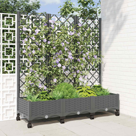 Garden Planter with Trellis&Wheels Light Grey PP