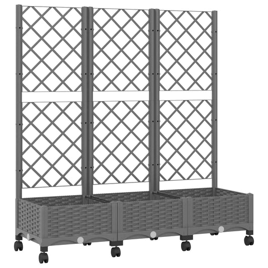 Garden Planter with Trellis&Wheels Light Grey PP